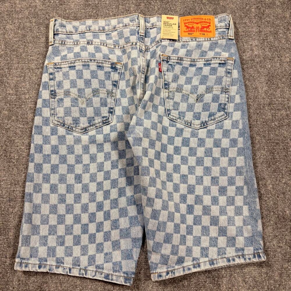 levi’s checkerboard 502 taper denim shorts NWT